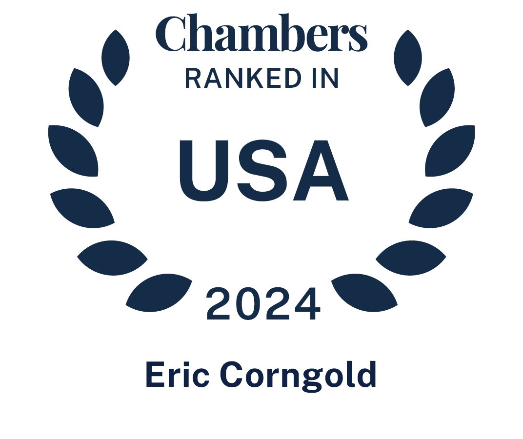 Badge that reads "Chambers ranked in USA 2024 Eric Corngold"